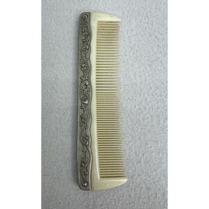 Vintage Sterling Silver Plated Comb 7.25” Ornate Handle Antique Vanity Grooming
